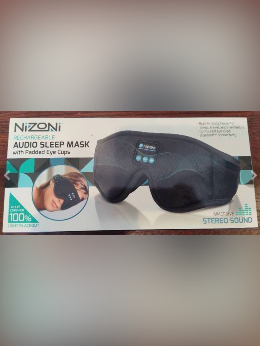 Rechargeable Black Audio Sleep Mask w/Padded Eye Cups